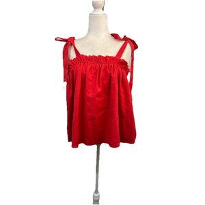 The Good Jane Red Poplin Top bow shoulder straps Women XL